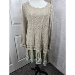 John Fashion Size M Knit Sweater Dress Cable Knit Ruffle Hem LS‎ Boho Chic